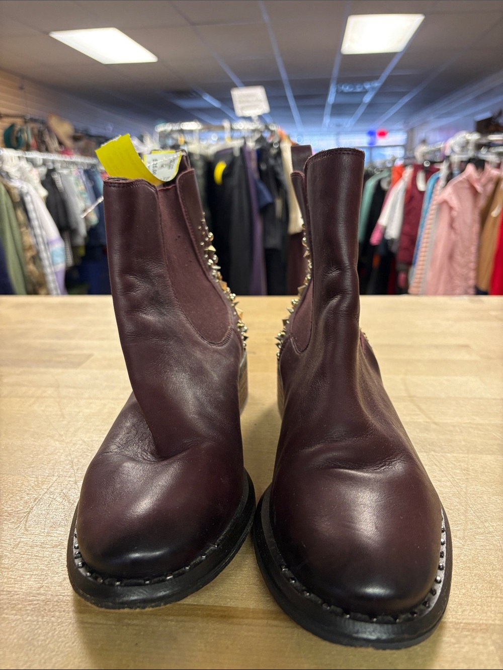 Sam Edelman Burgundy Leather Chelsea Ankle Boots with Stud Trim